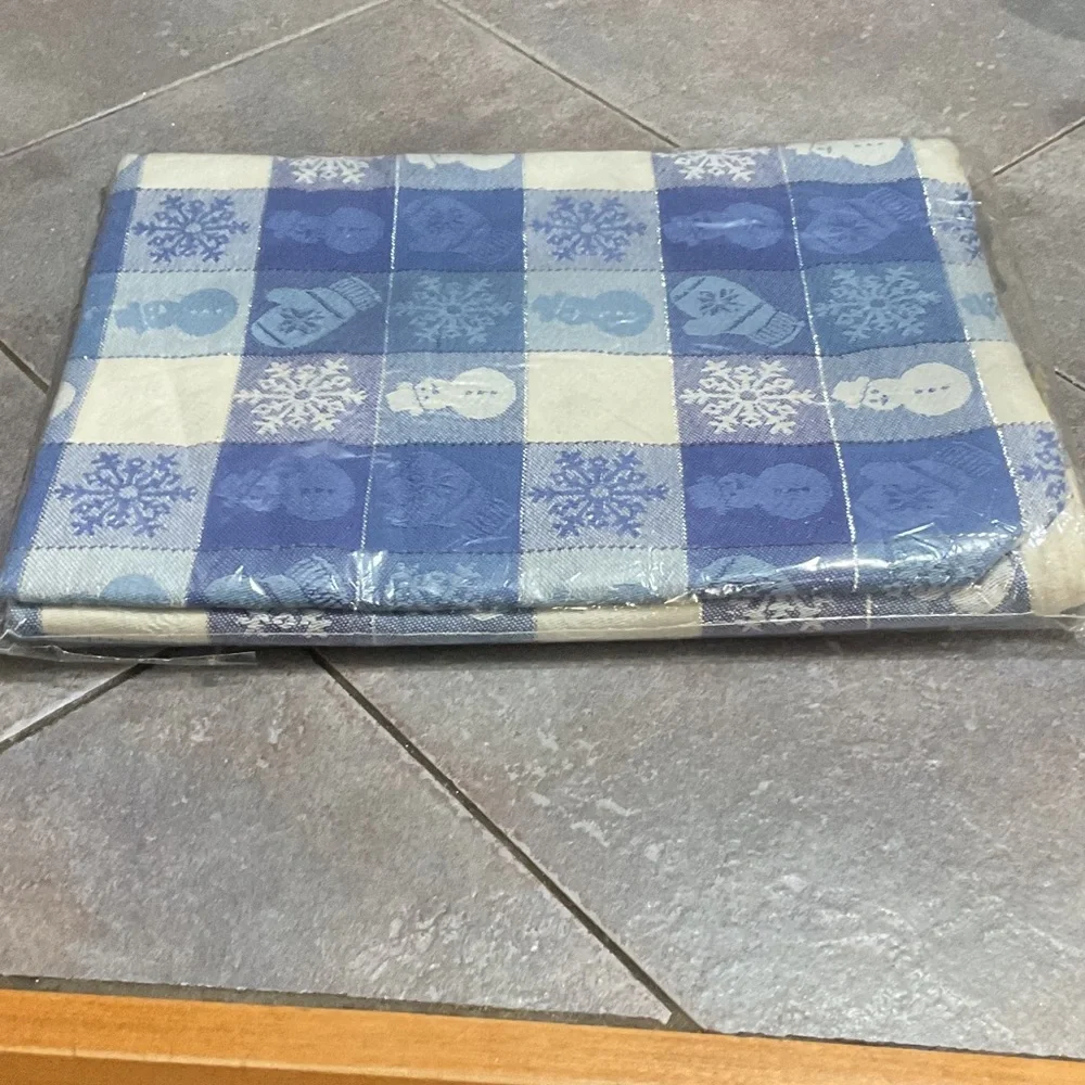 Festive Blue and White Snowman Tablecloth